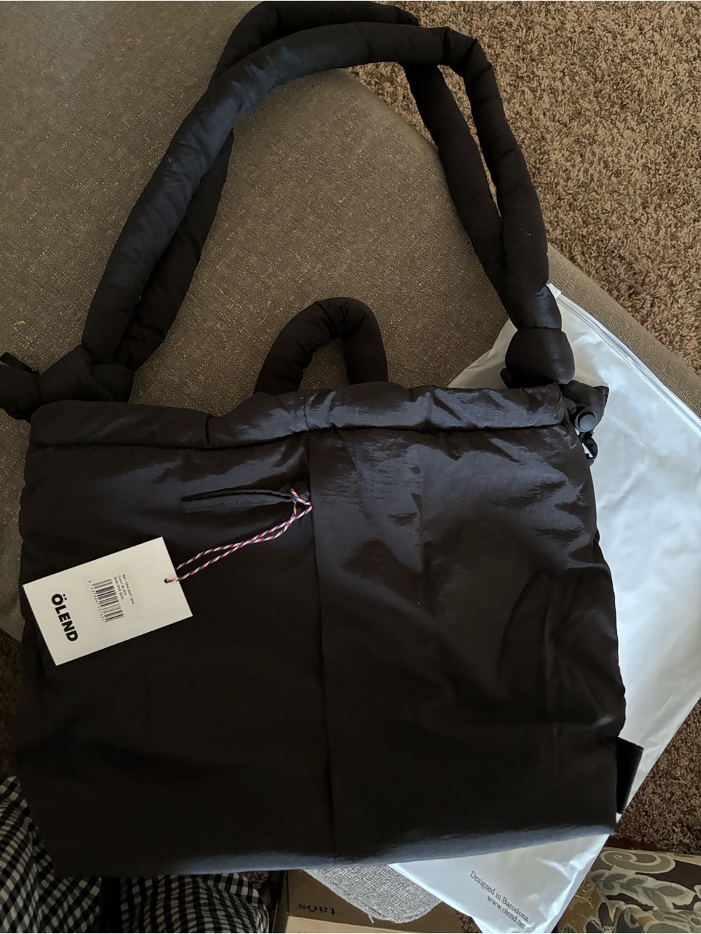 Black Puffer Tote Bag for unisex
